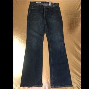 Express X2 bootcut dark wash blue jeans.